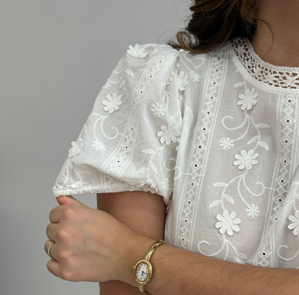 Eliza Floral Embroidery Top - White – view 8