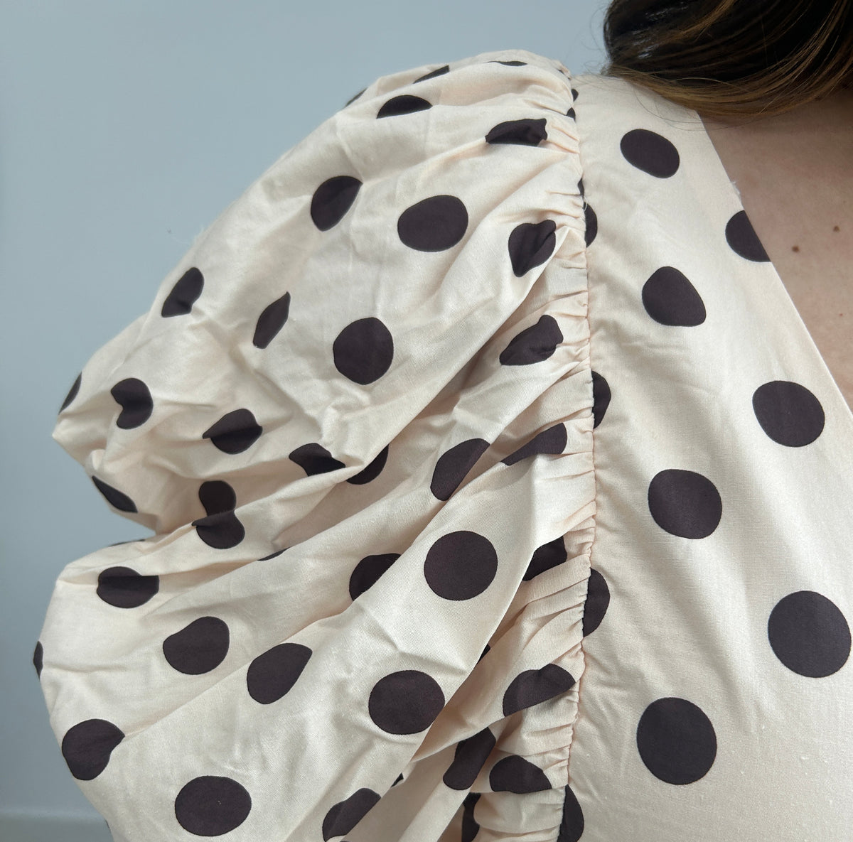 Lucille Polka Dot Top - Blush Pink & Brown Dots – view 4