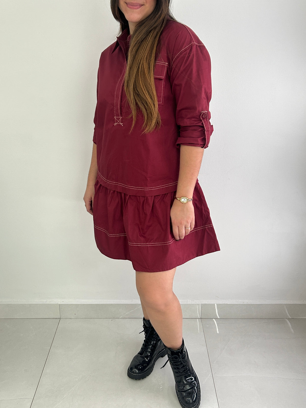 Blair Mini Dress - Burgundy – view 3