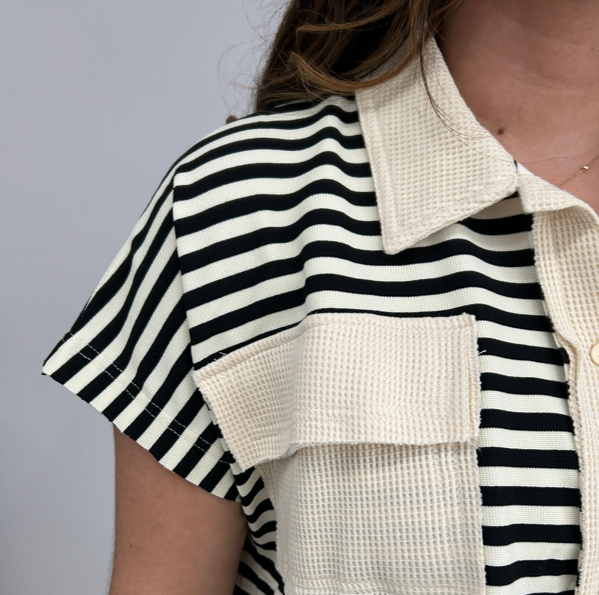 Florence Striped Mini Dress - Cream and Black â view 4