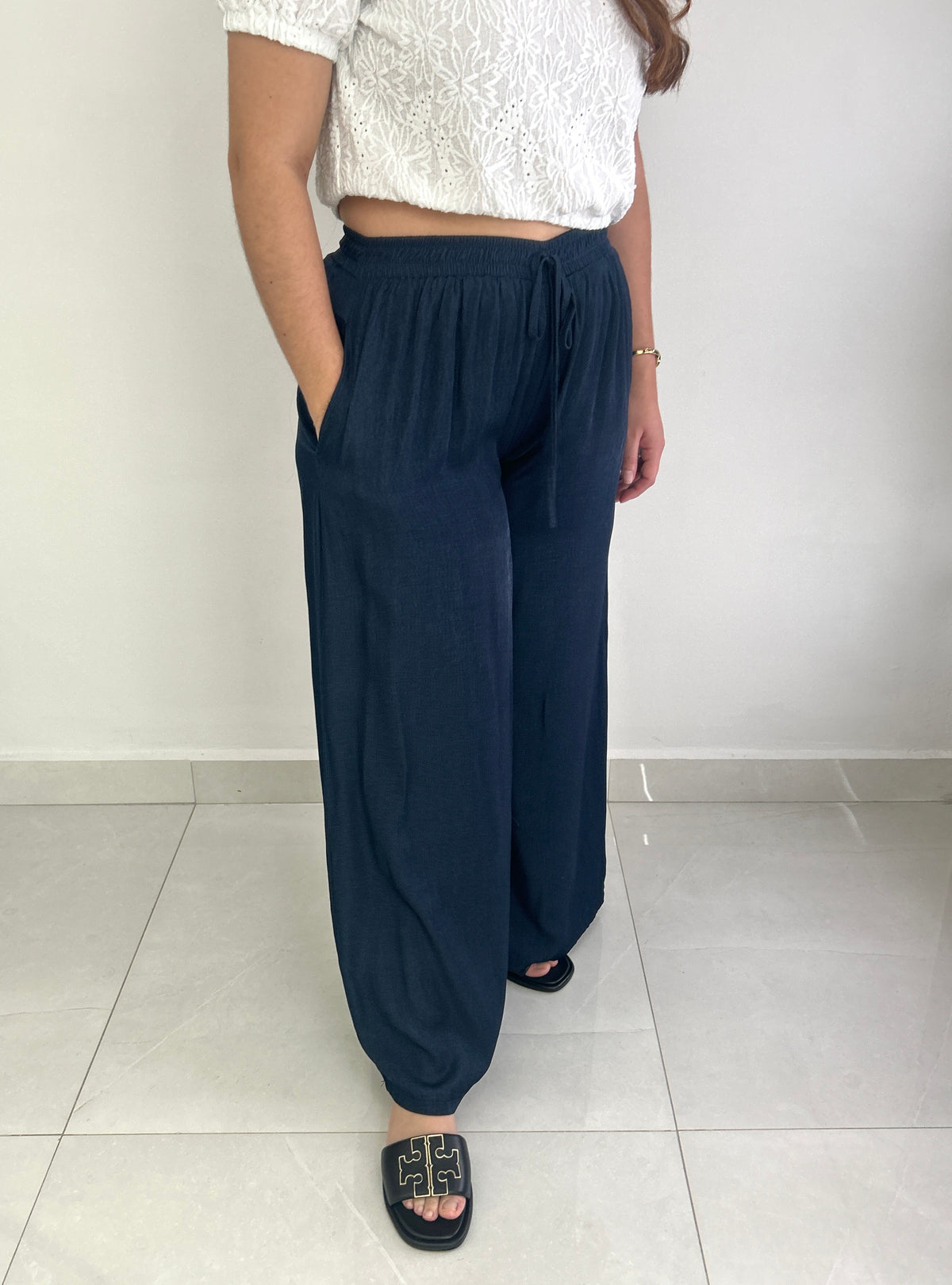 Linda Wide Leg Pants - Navy Blue