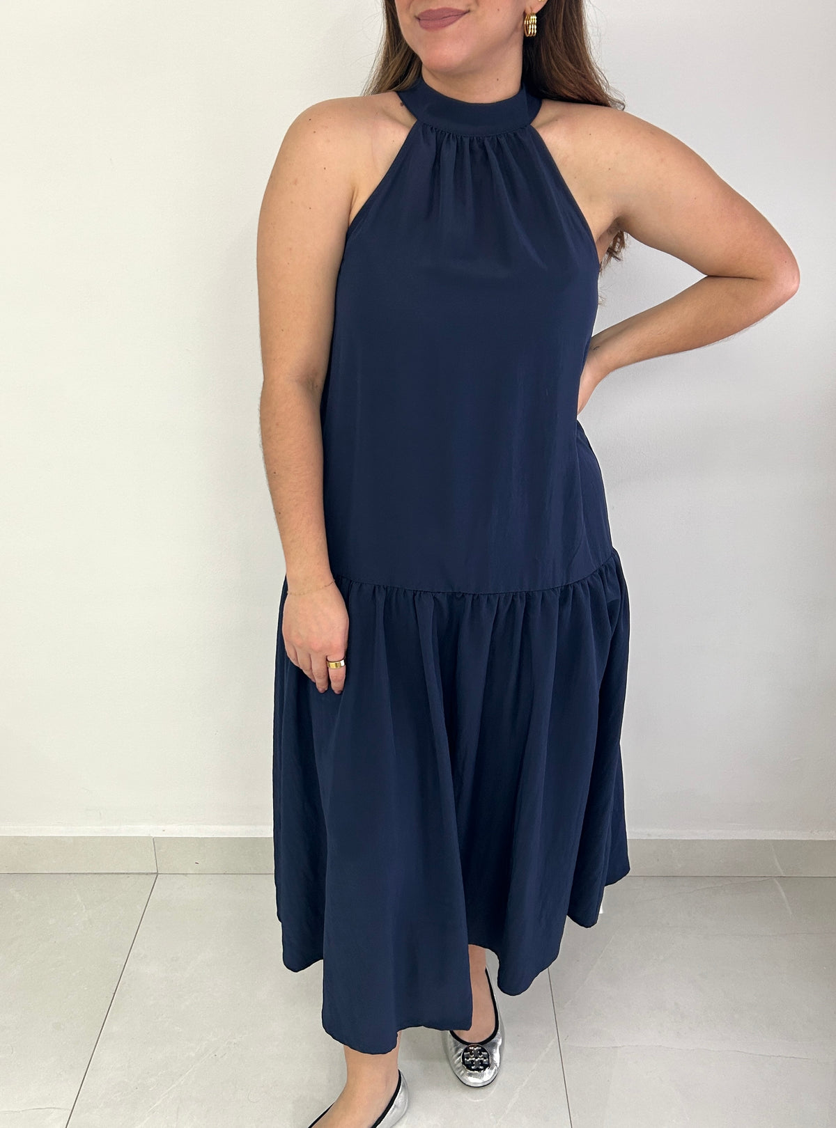 Noah Navy Halter Bow Midi Dress