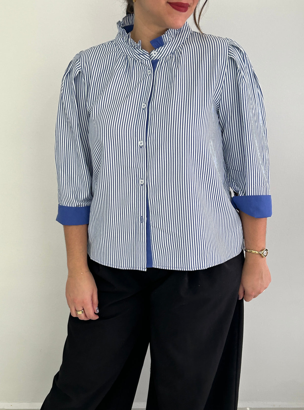 Cat Striped Button down Top - Blue – view 2