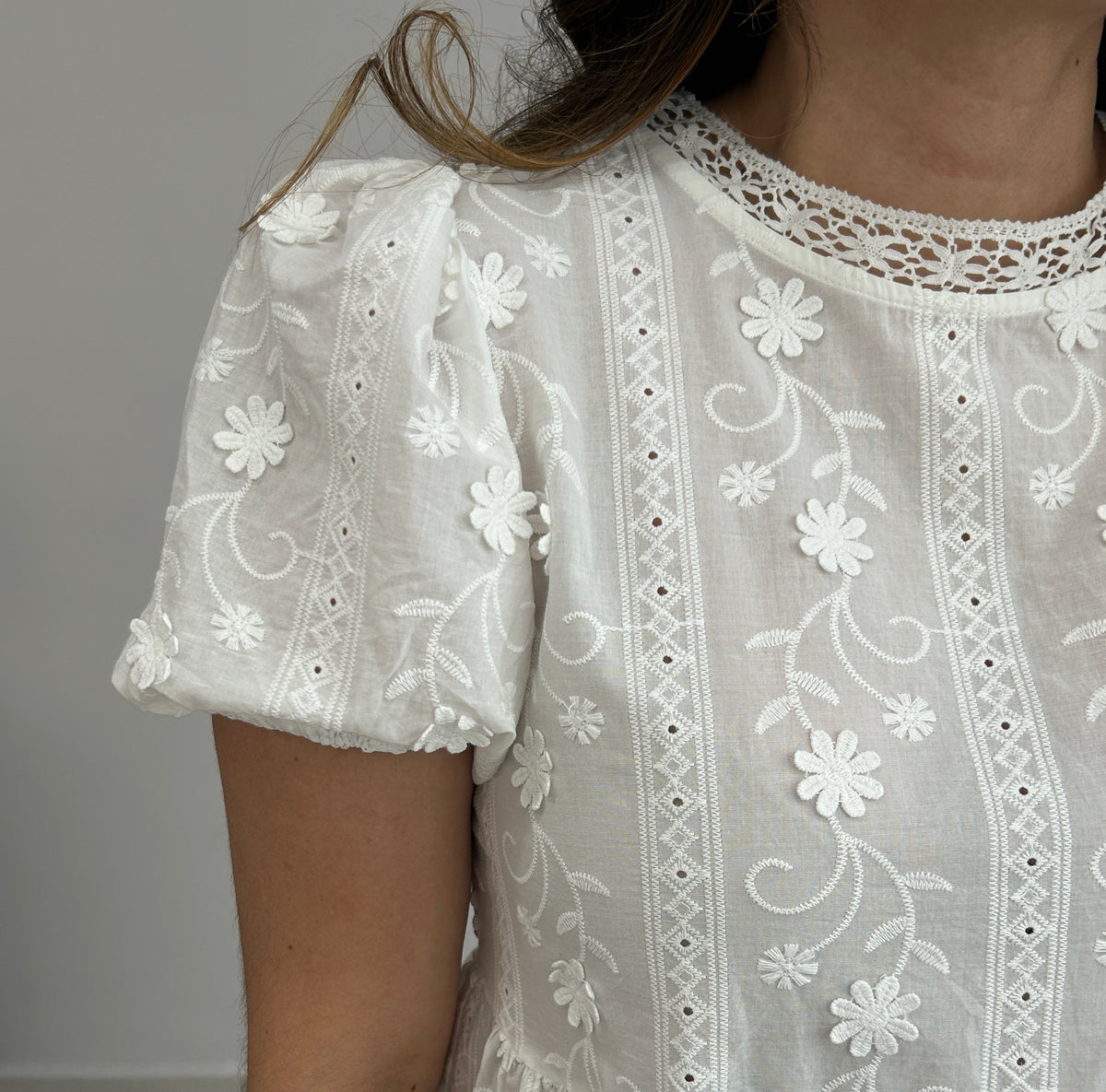 Eliza Floral Embroidery Top - White – view 5