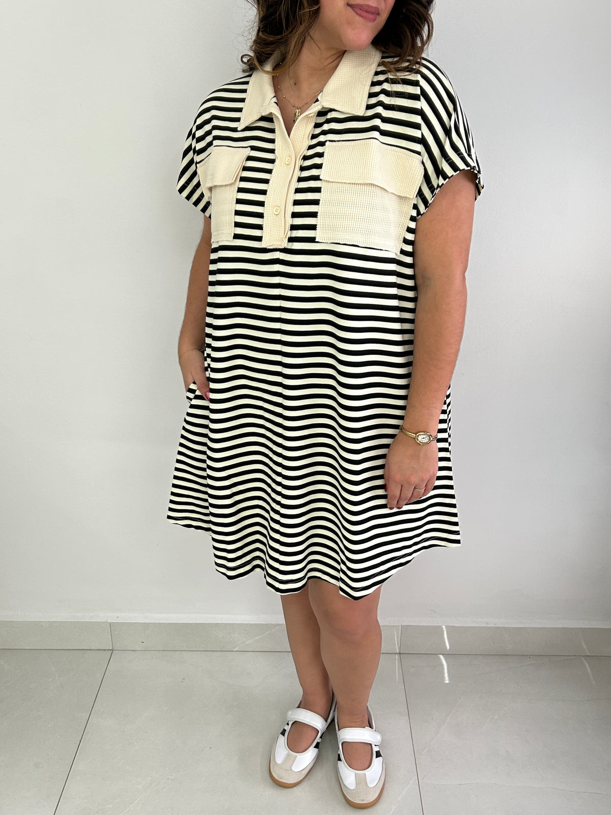 Florence Striped Mini Dress - Cream and Black – view 5