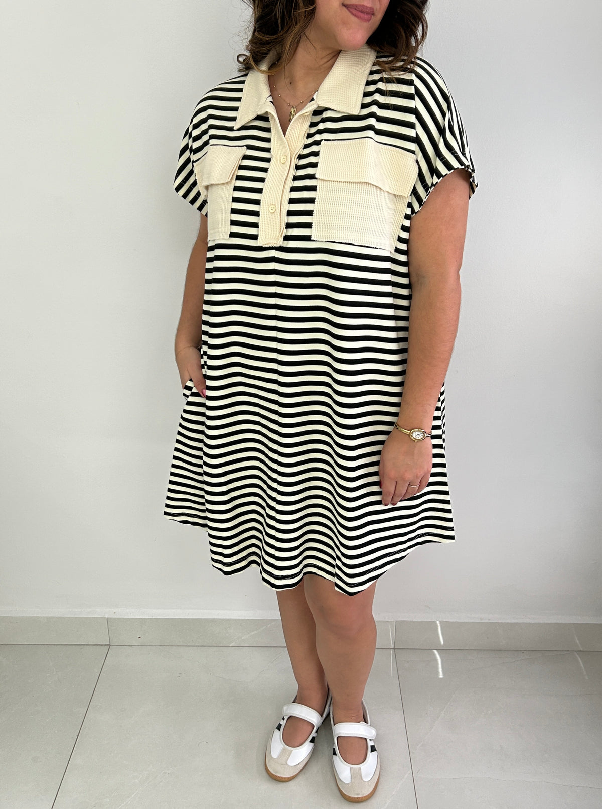 Florence Striped Mini Dress - Cream and Black â view 5