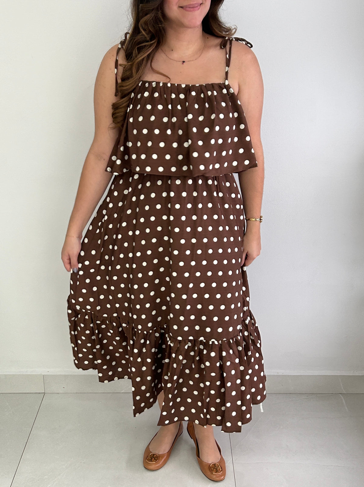 Penelope Midi Dot Dress - Brown ā view 4