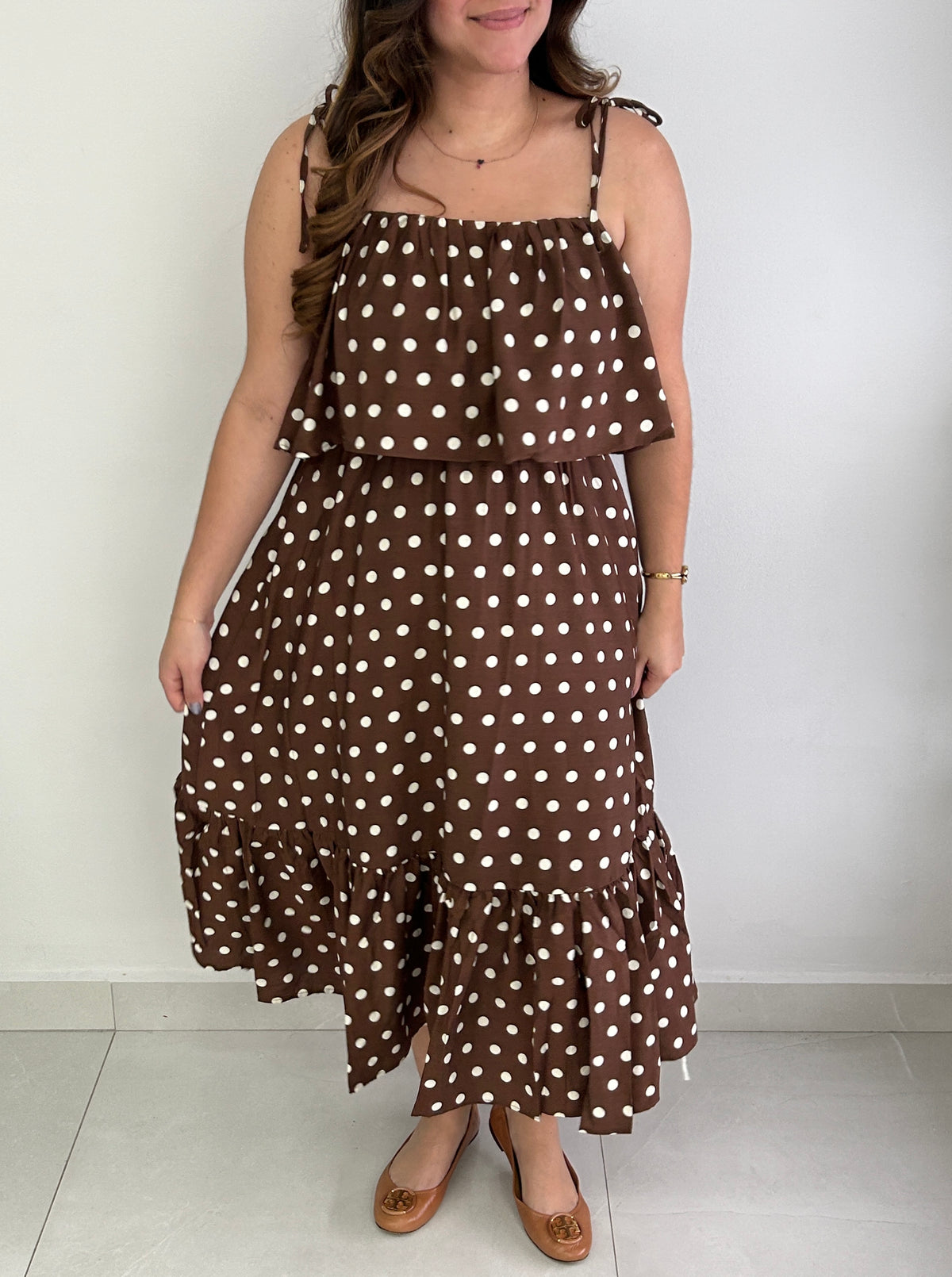 Penelope Midi Dot Dress - Brown â view 4