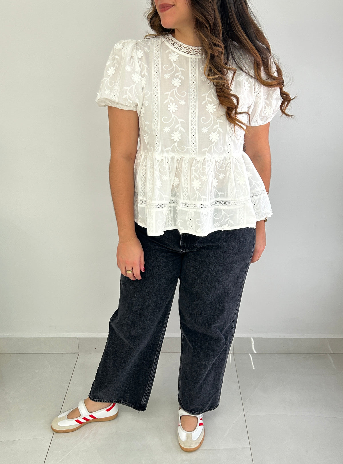 Eliza Floral Embroidery Top - White – view 2