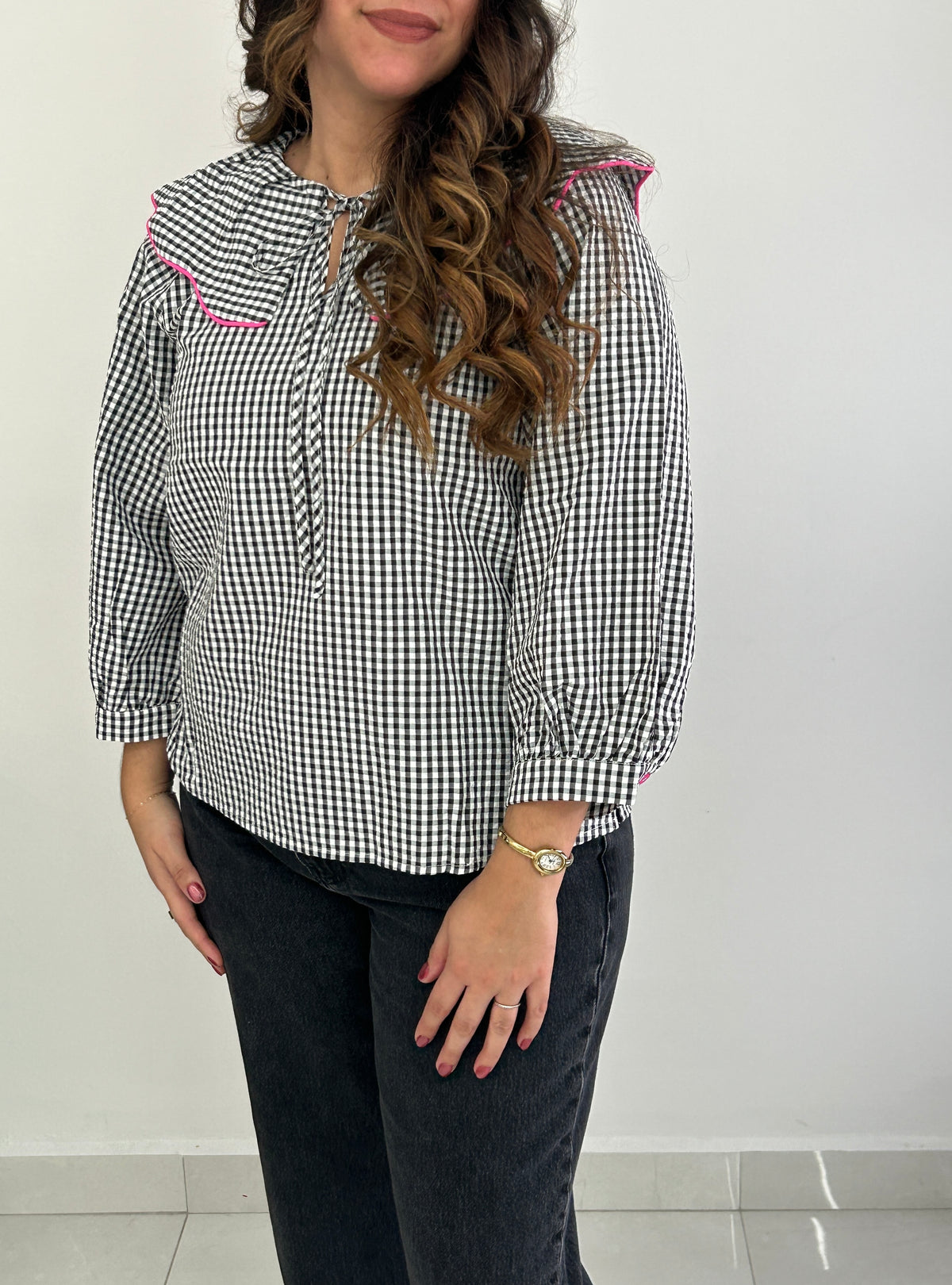 Marge Gingham Top - Black + White – view 2