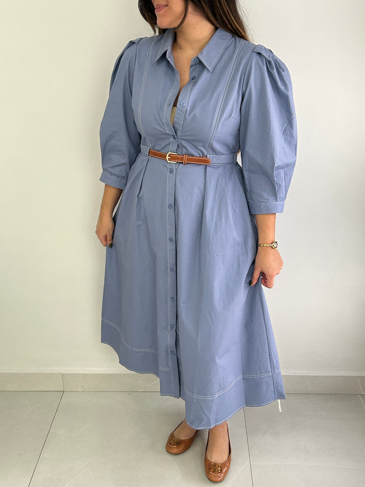 Sunny Belt Midi Dress - Blue