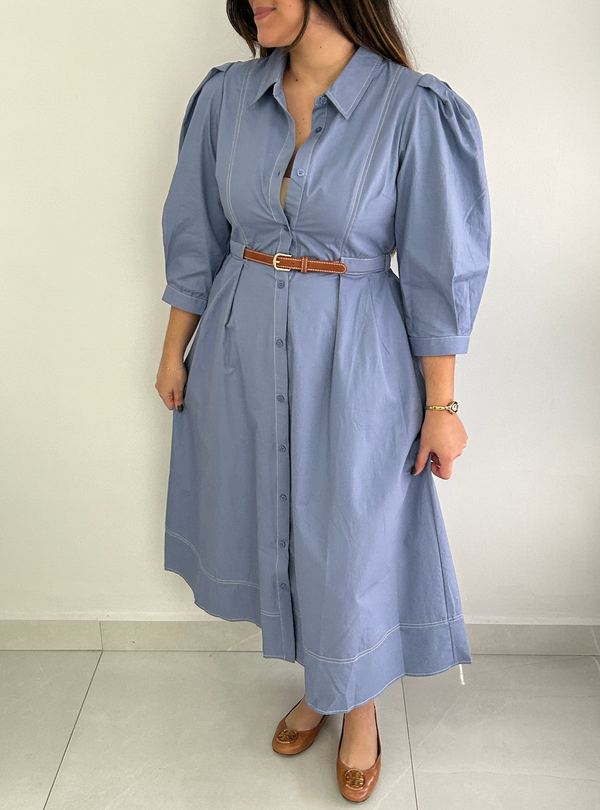 Sunny Belt Midi Dress - Blue
