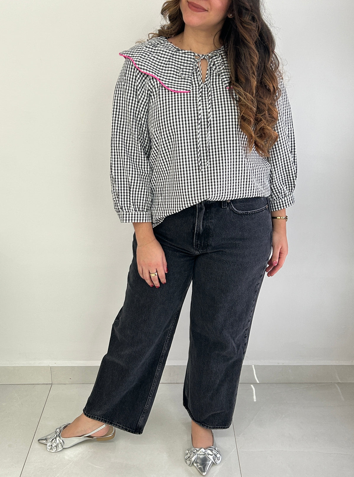 Marge Gingham Top - Black + White