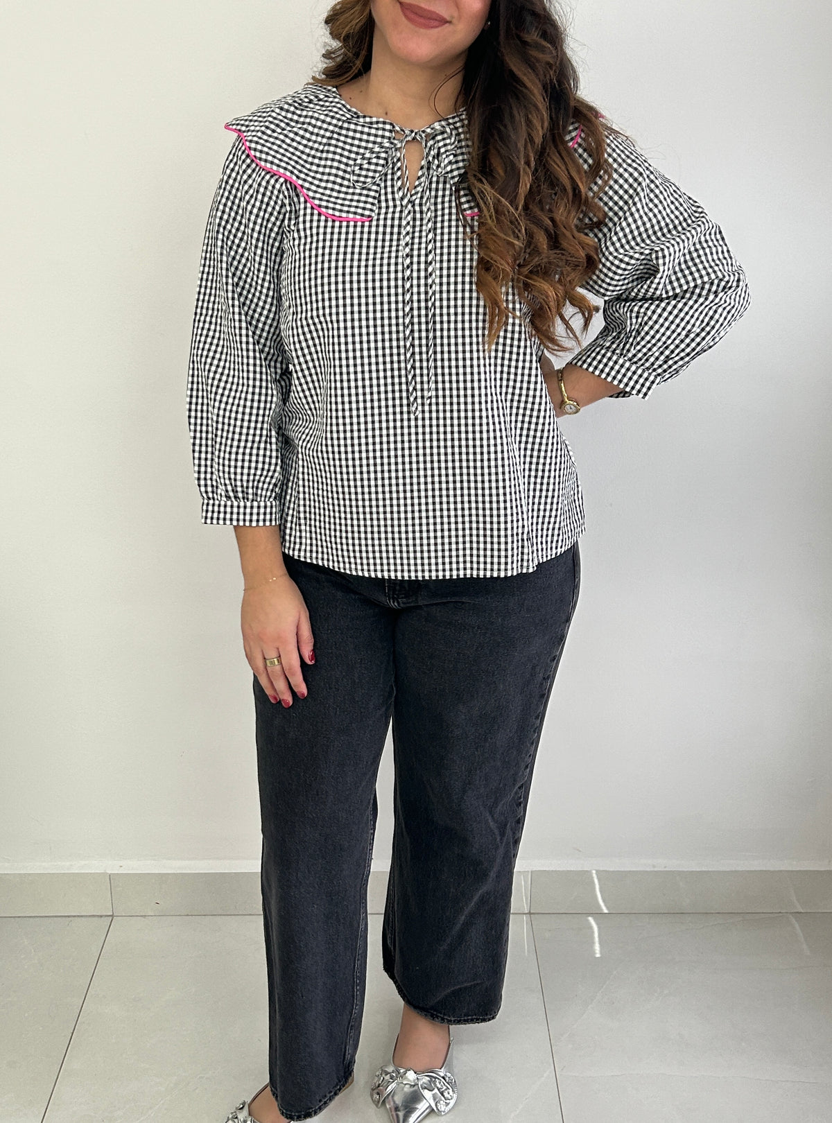 Marge Gingham Top - Black + White – view 4