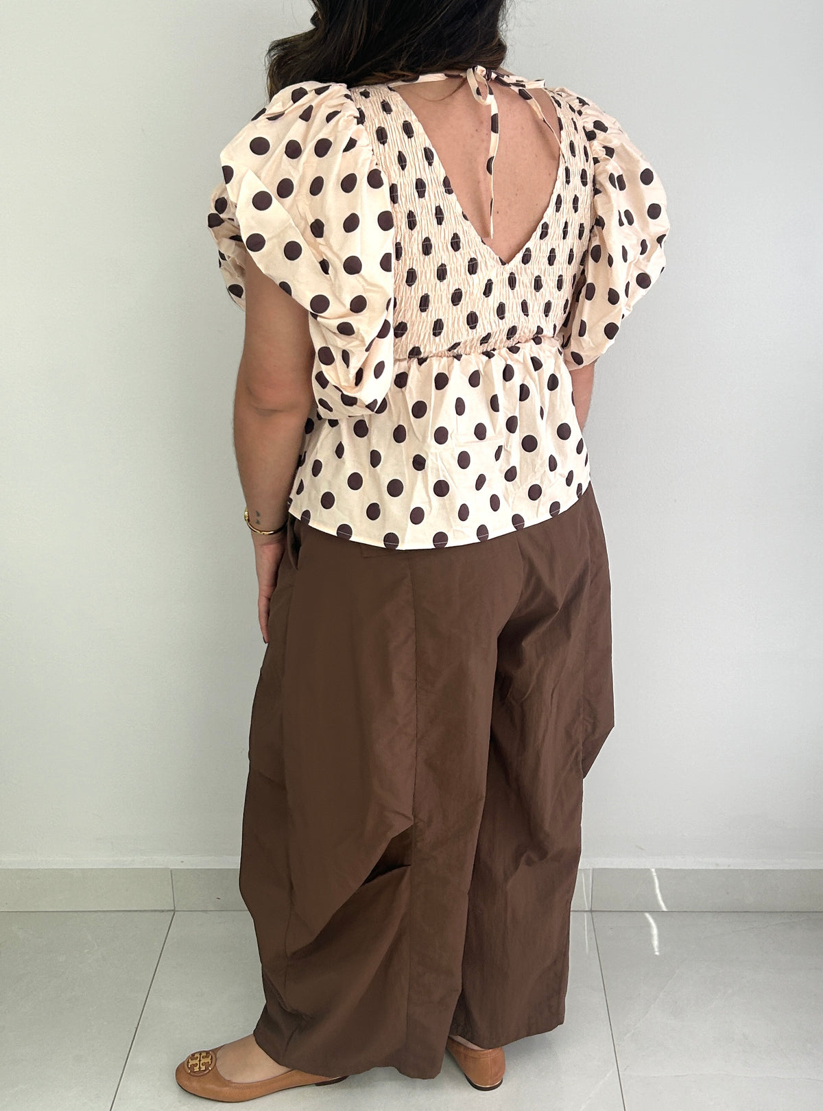 Lucille Polka Dot Top - Blush Pink & Brown Dots – view 3