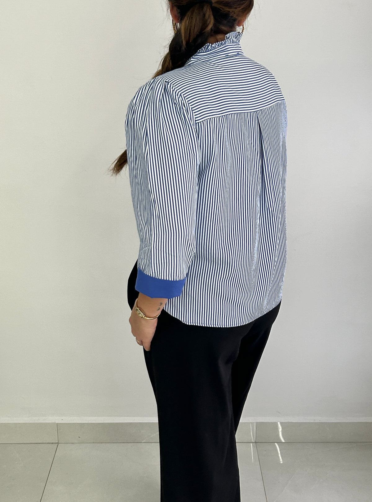 Cat Striped Button down Top - Blue – view 3