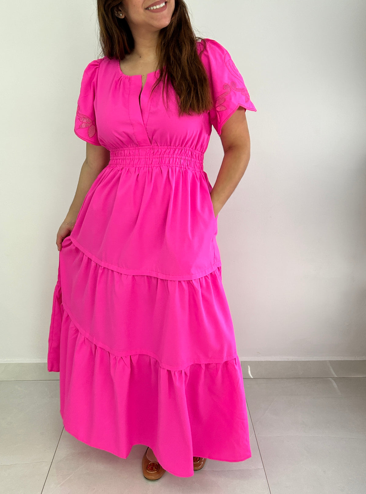 Margaret Embroidered Maxi Dress - Pink