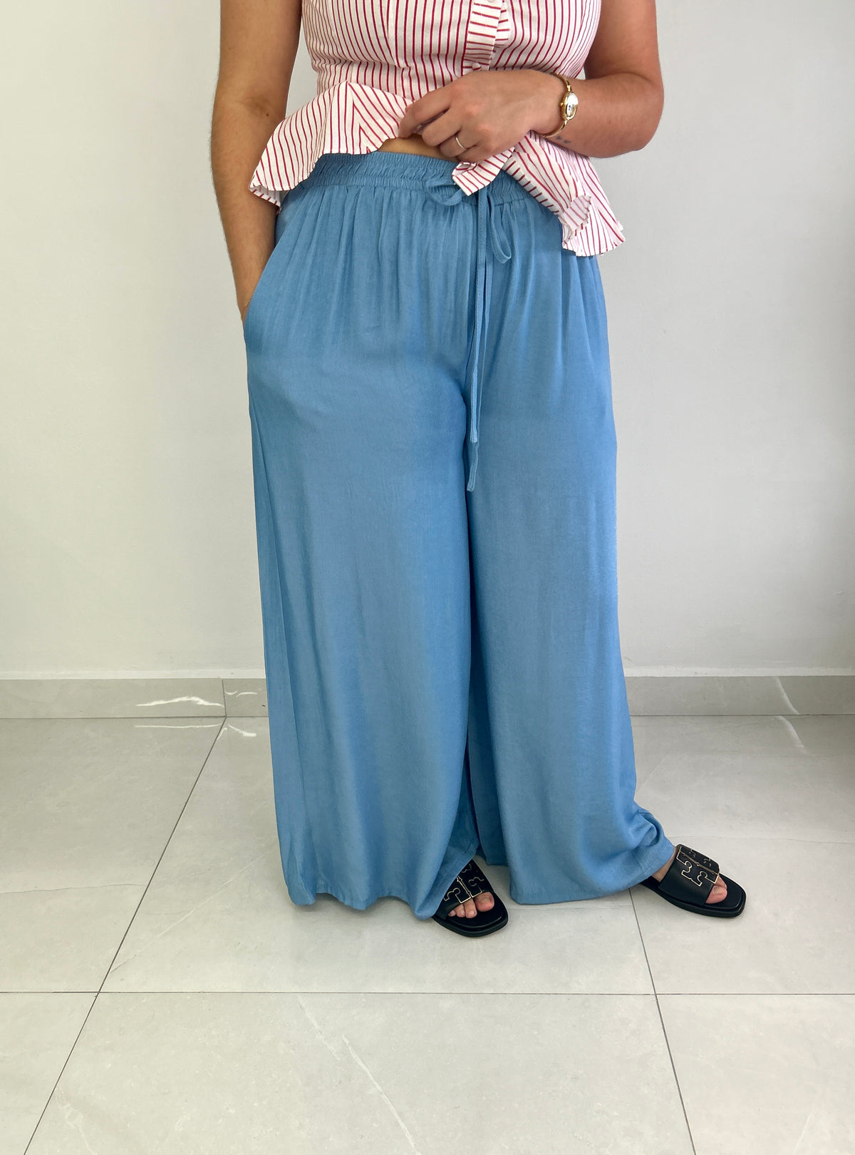 Linda Wide Leg Pants - Light Blue