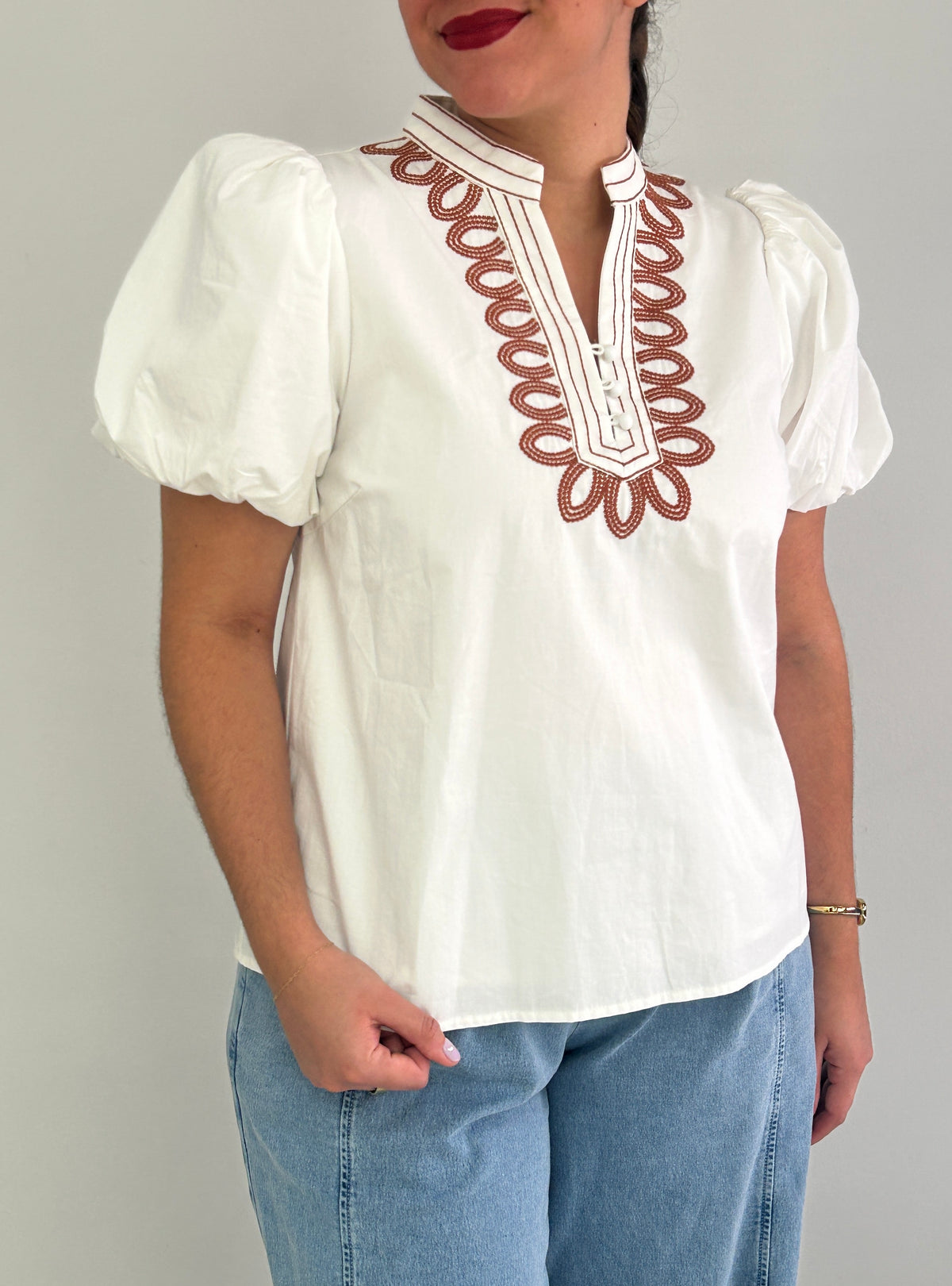 Jemma Embroidery Off White Top