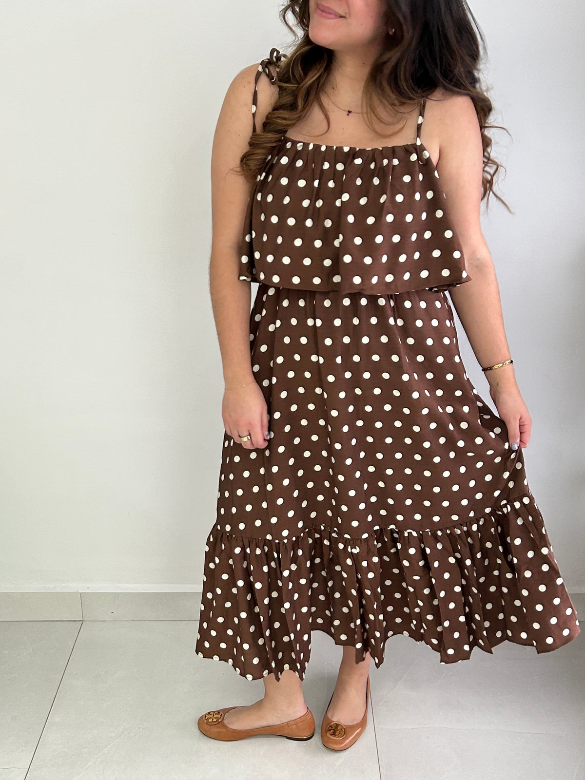Penelope Midi Dot Dress - Brown