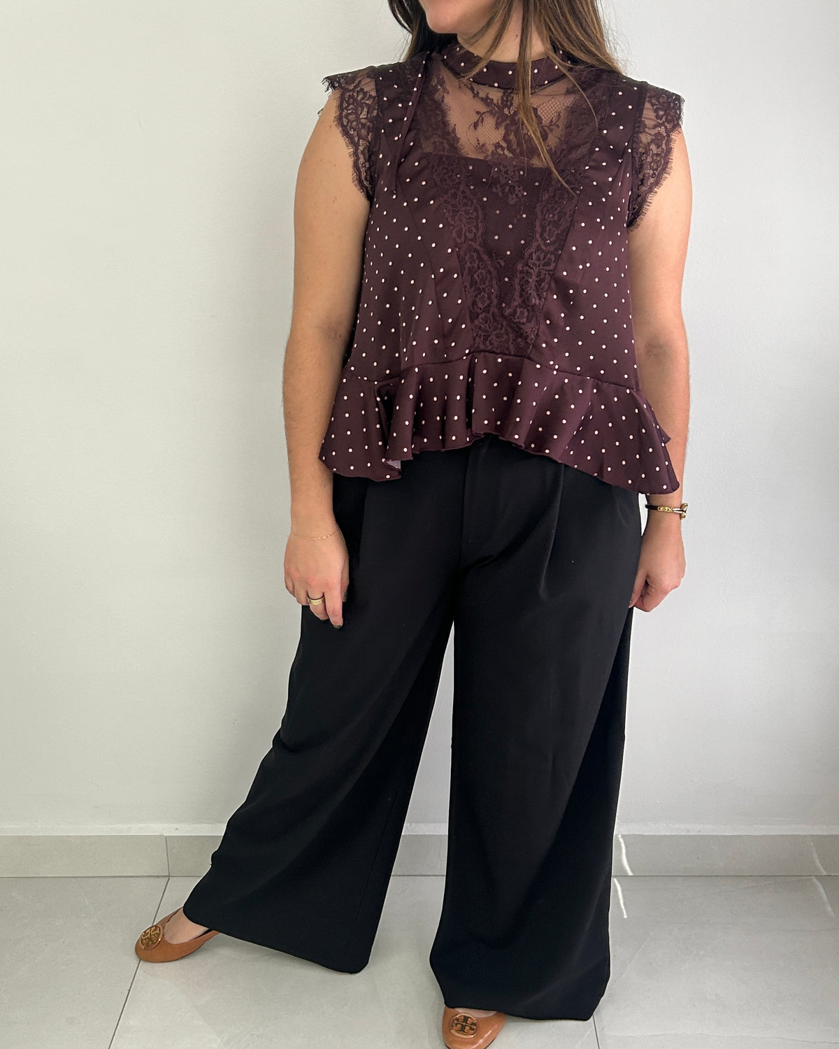 Ophelia Polka Dot Top - Burgundy