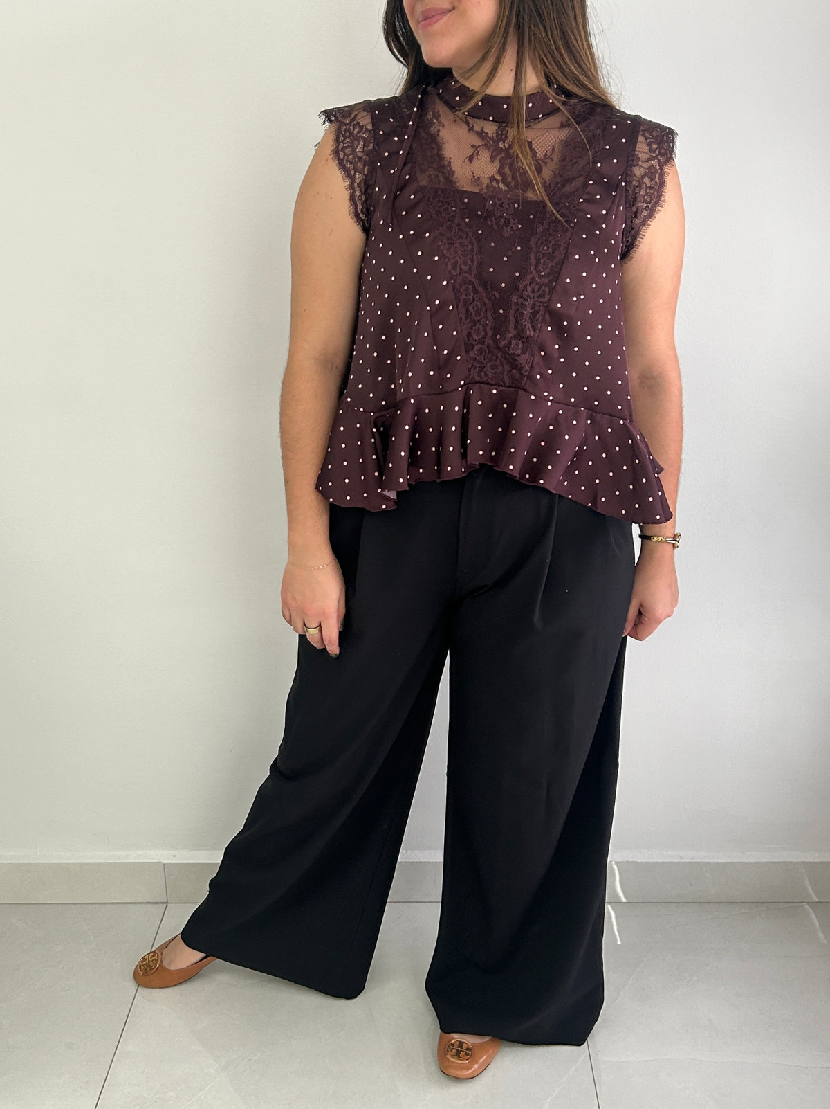 Ophelia Polka Dot Top - Burgundy