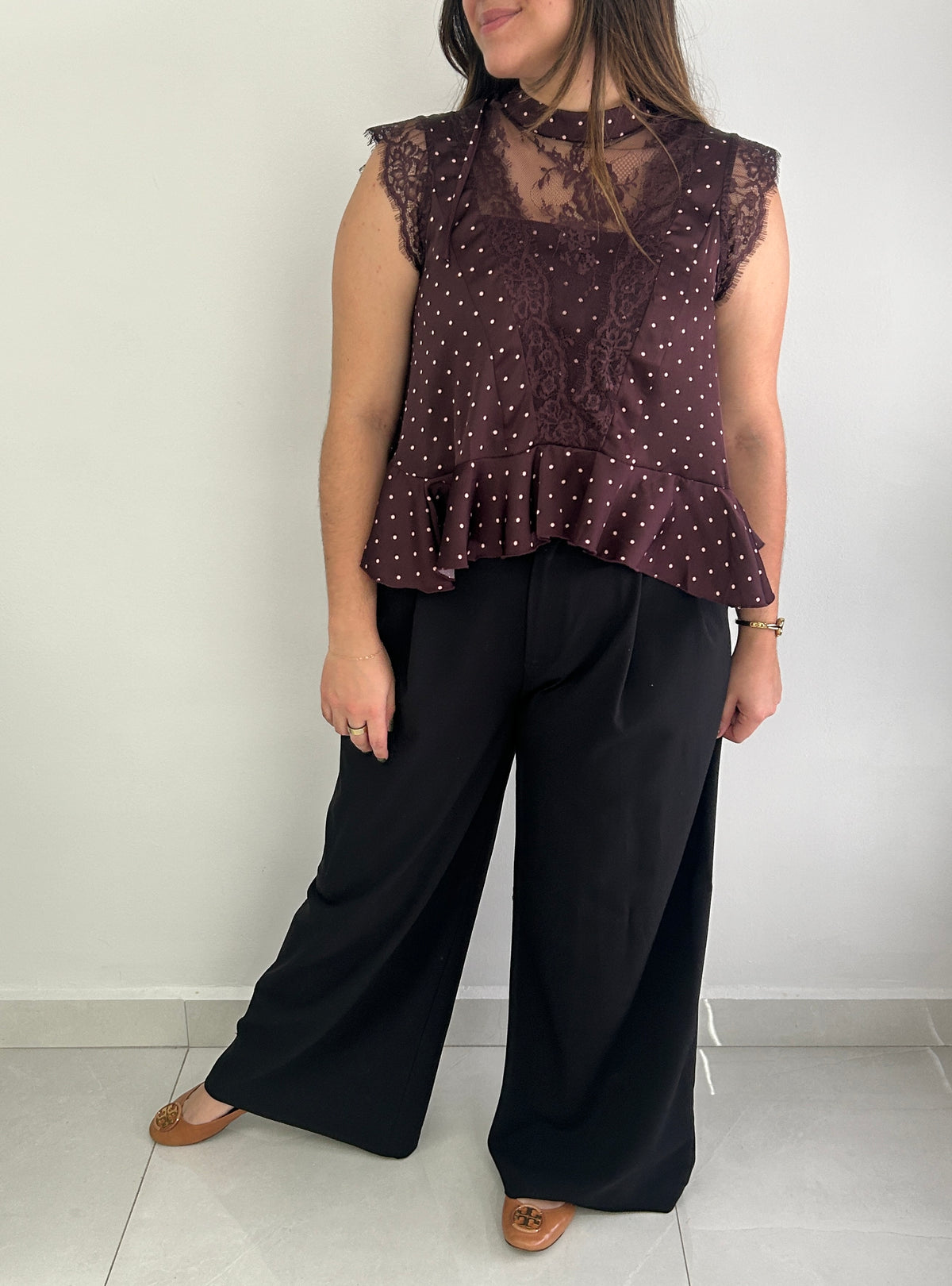 Ophelia Polka Dot Top - Burgundy