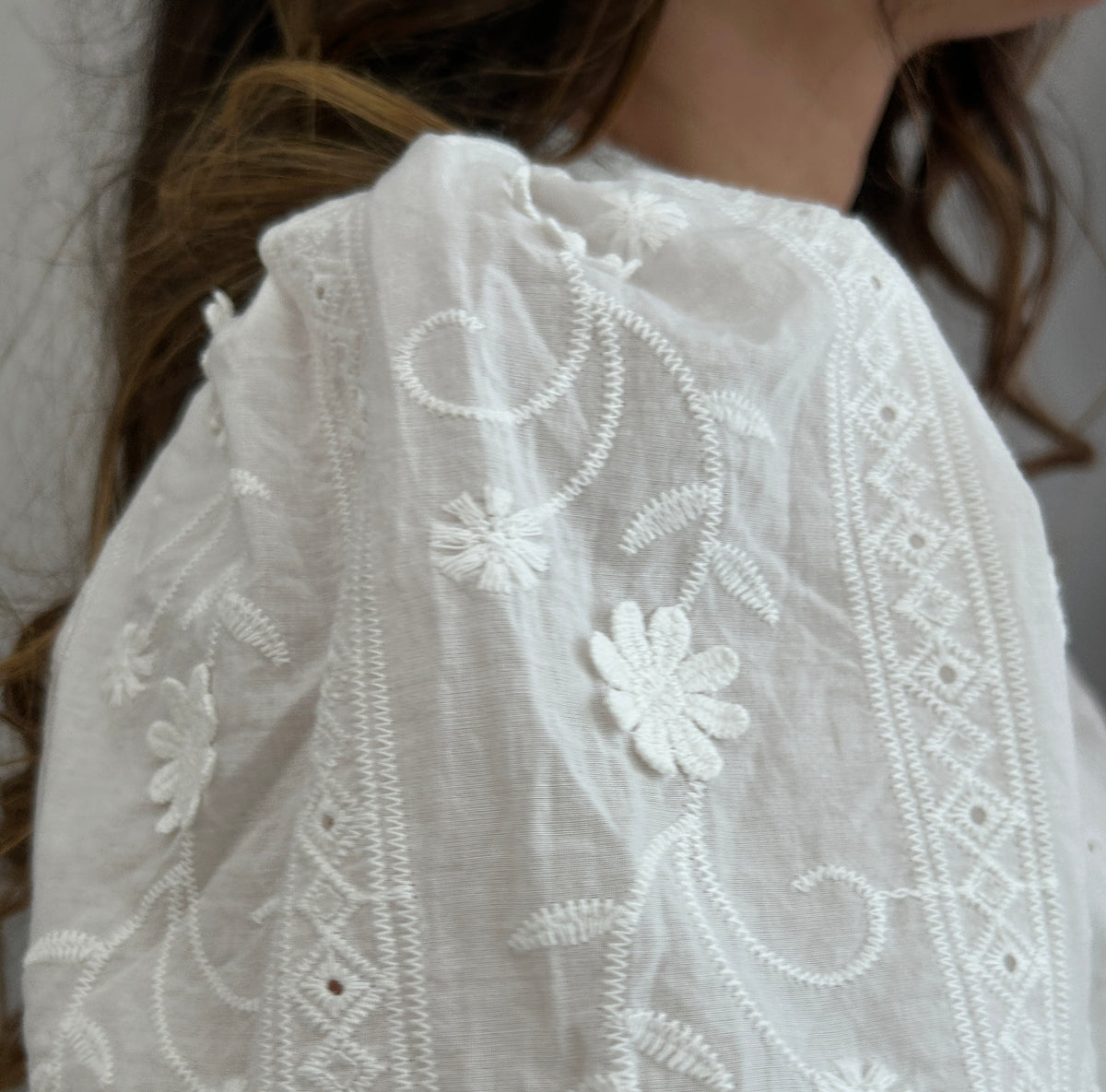 Eliza Floral Embroidery Top - White – view 6