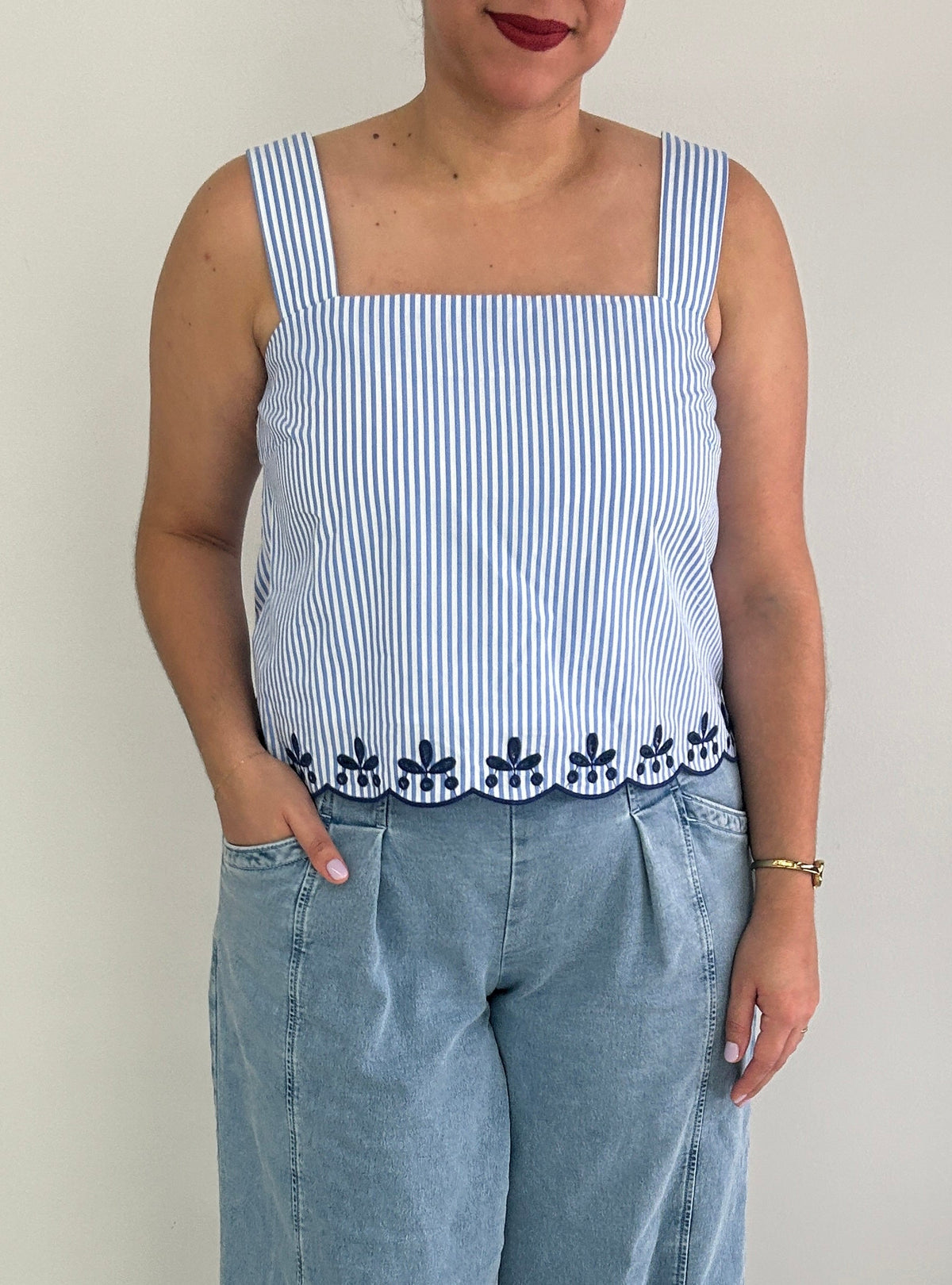 Cecilia Square Neckline Stripped Top