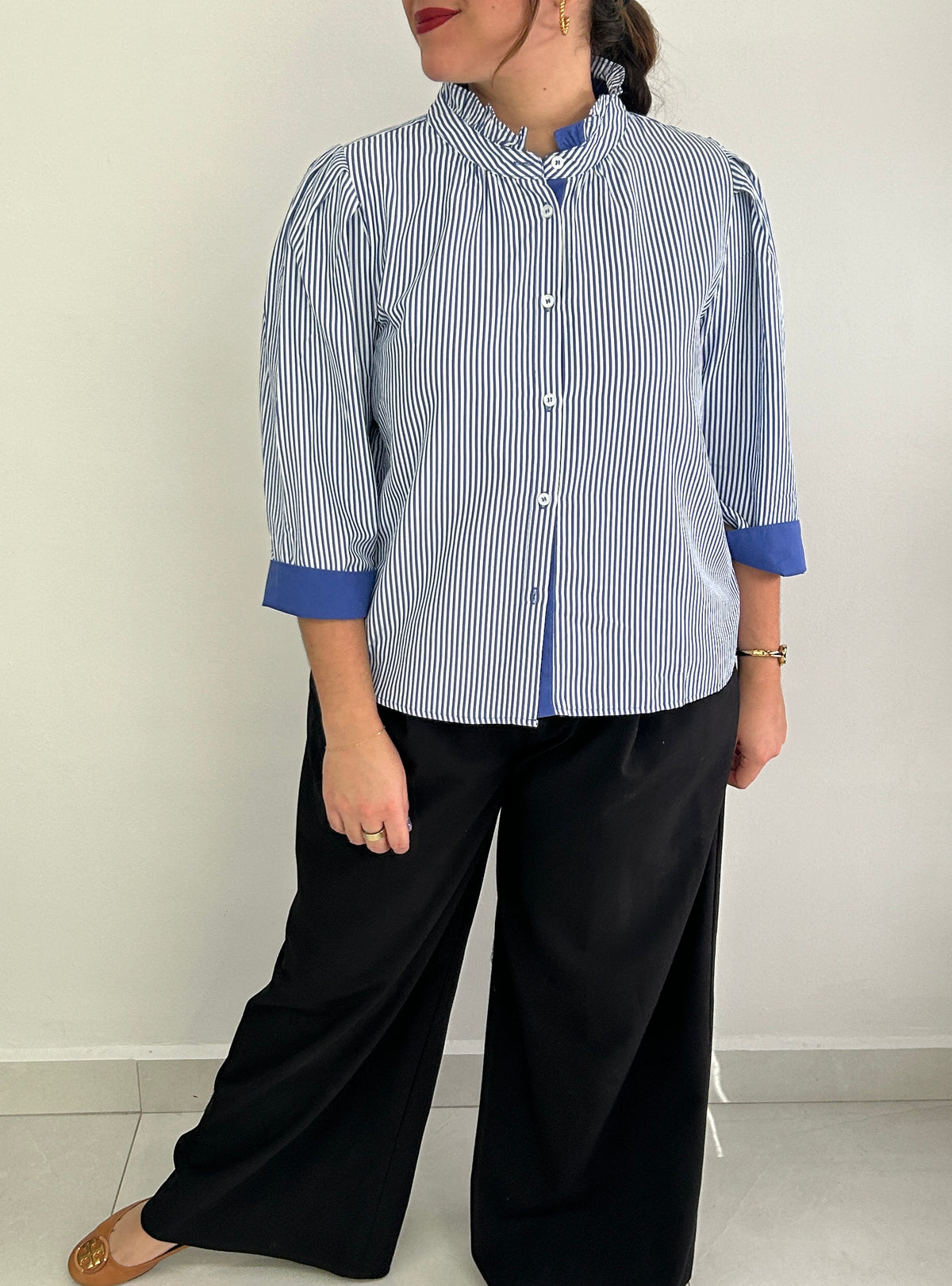 Cat Striped Button down Top - Blue – view 5