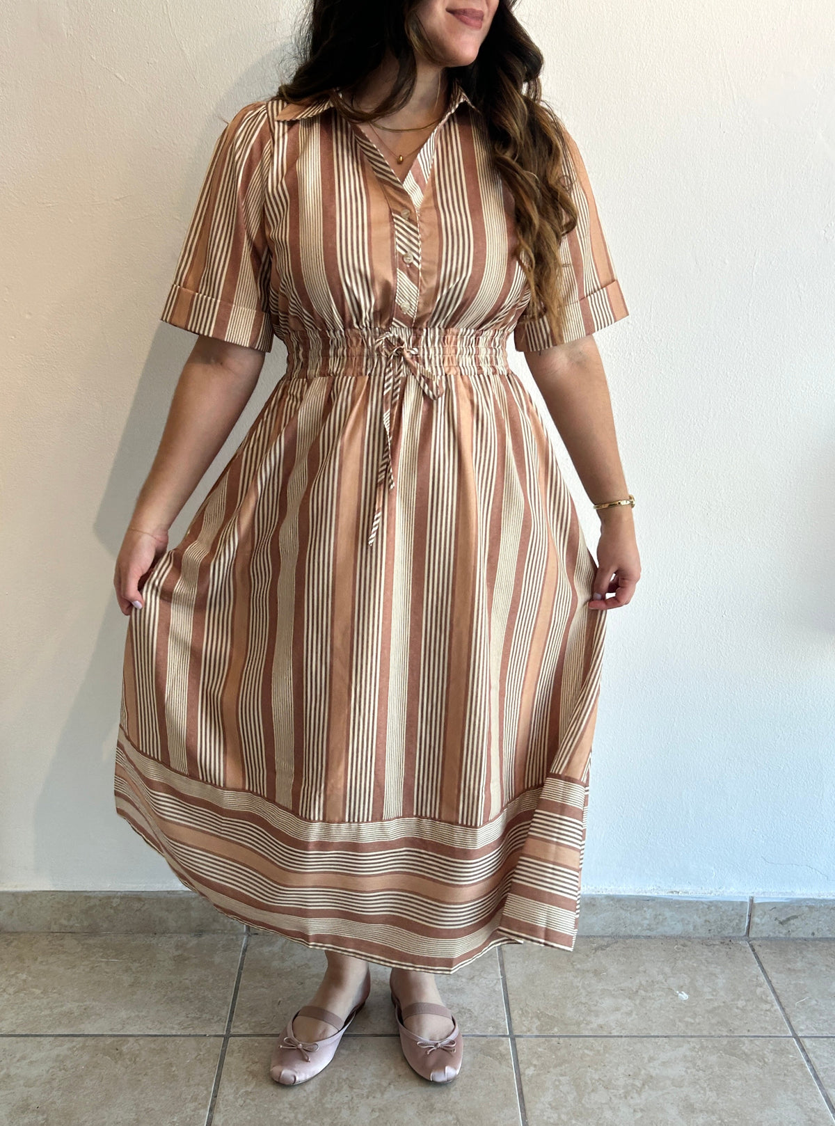 Eliana Stripe Midi Dress - Caramel – view 3