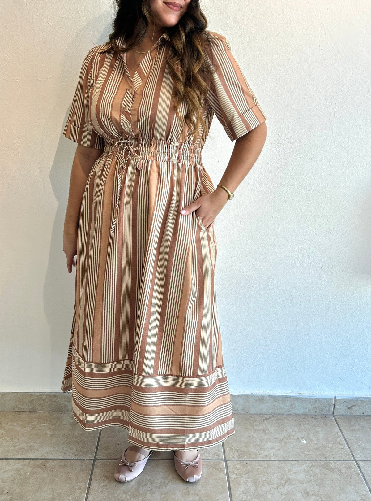 Eliana Stripe Midi Dress - Caramel – view 4