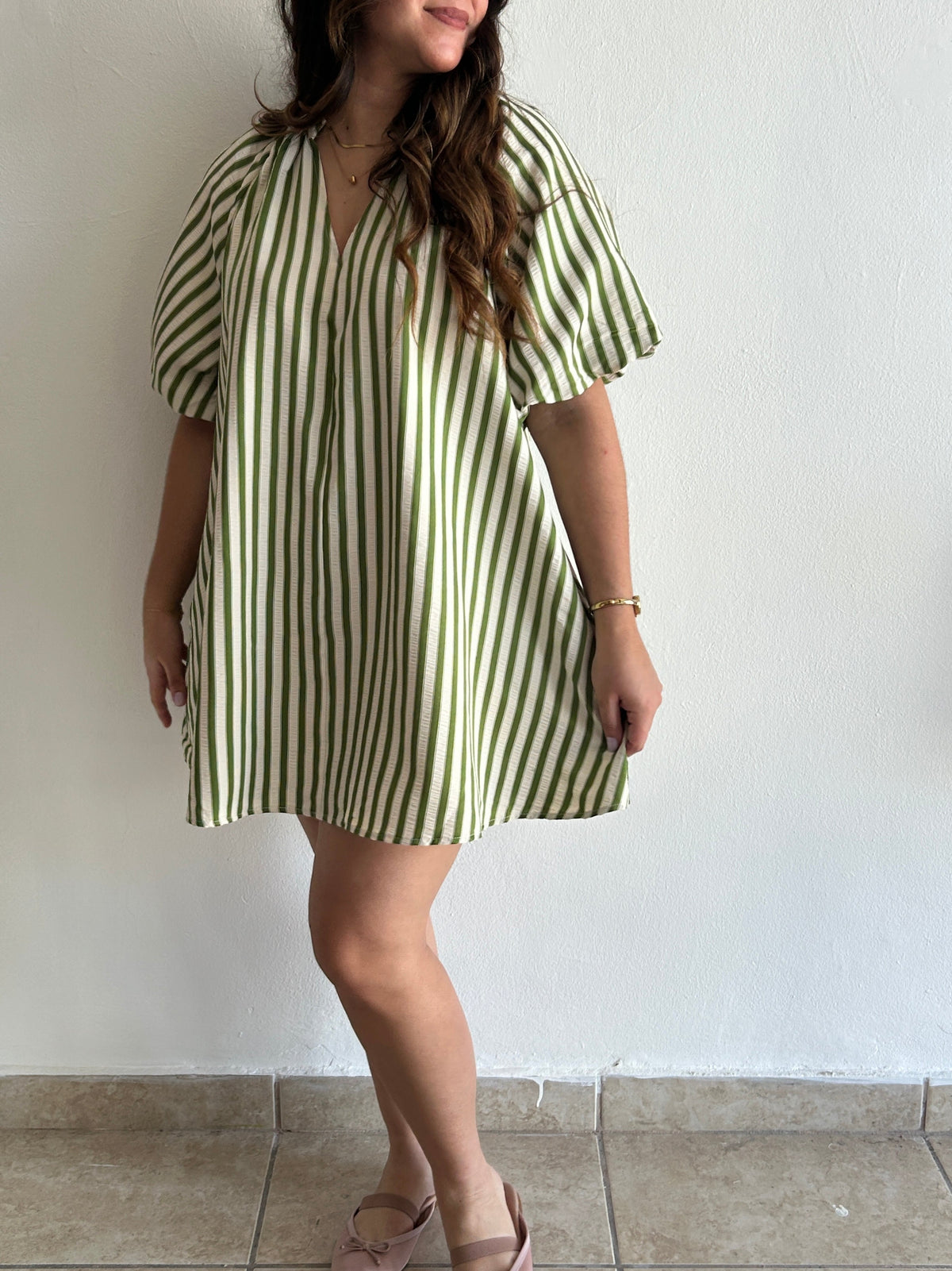 Scarlett Mini Stripe Dress - Green – view 6