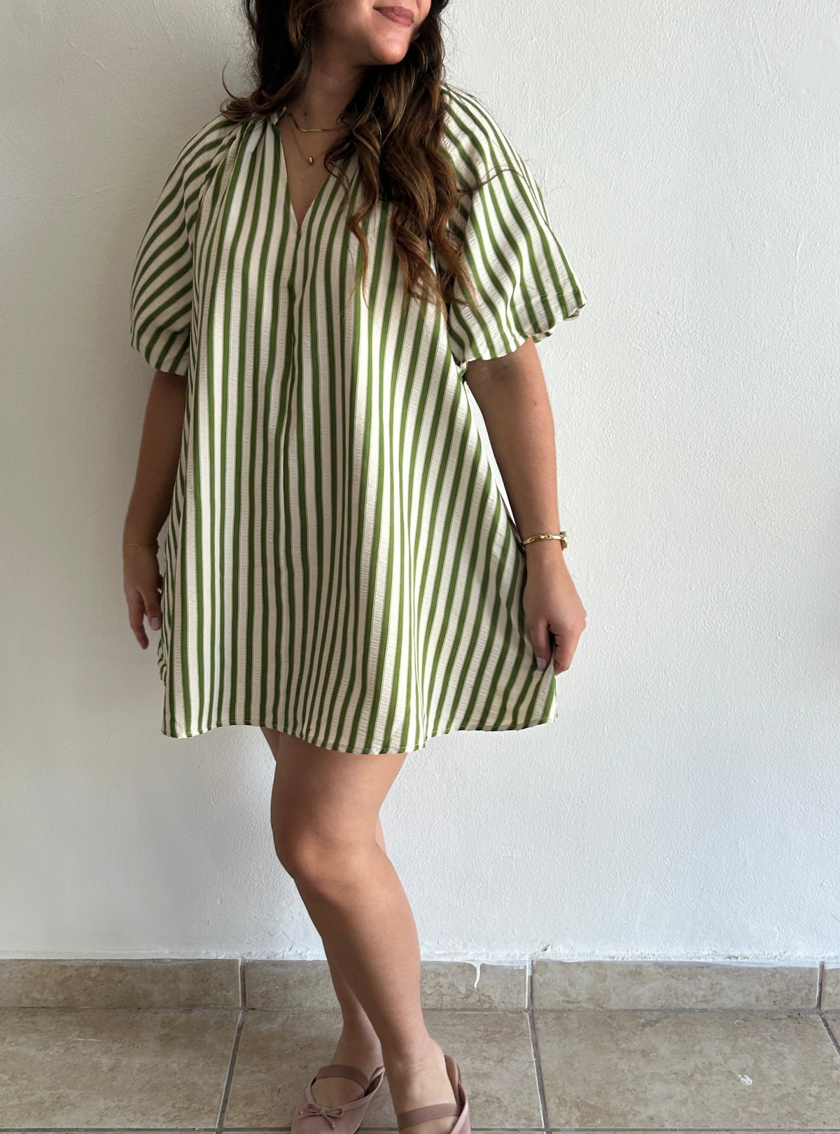 Scarlett Mini Stripe Dress - Green – view 6