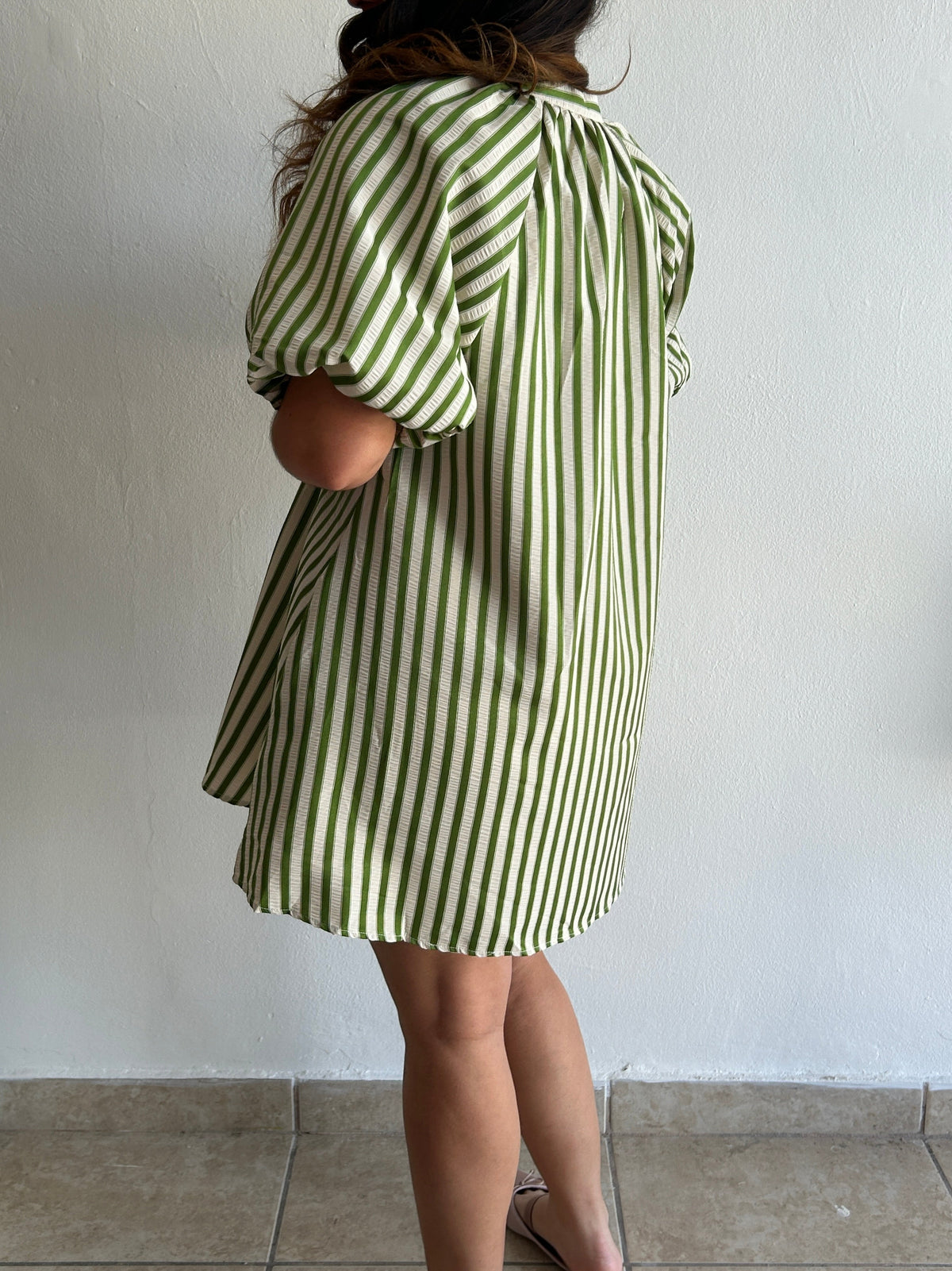 Scarlett Mini Stripe Dress - Green – view 7
