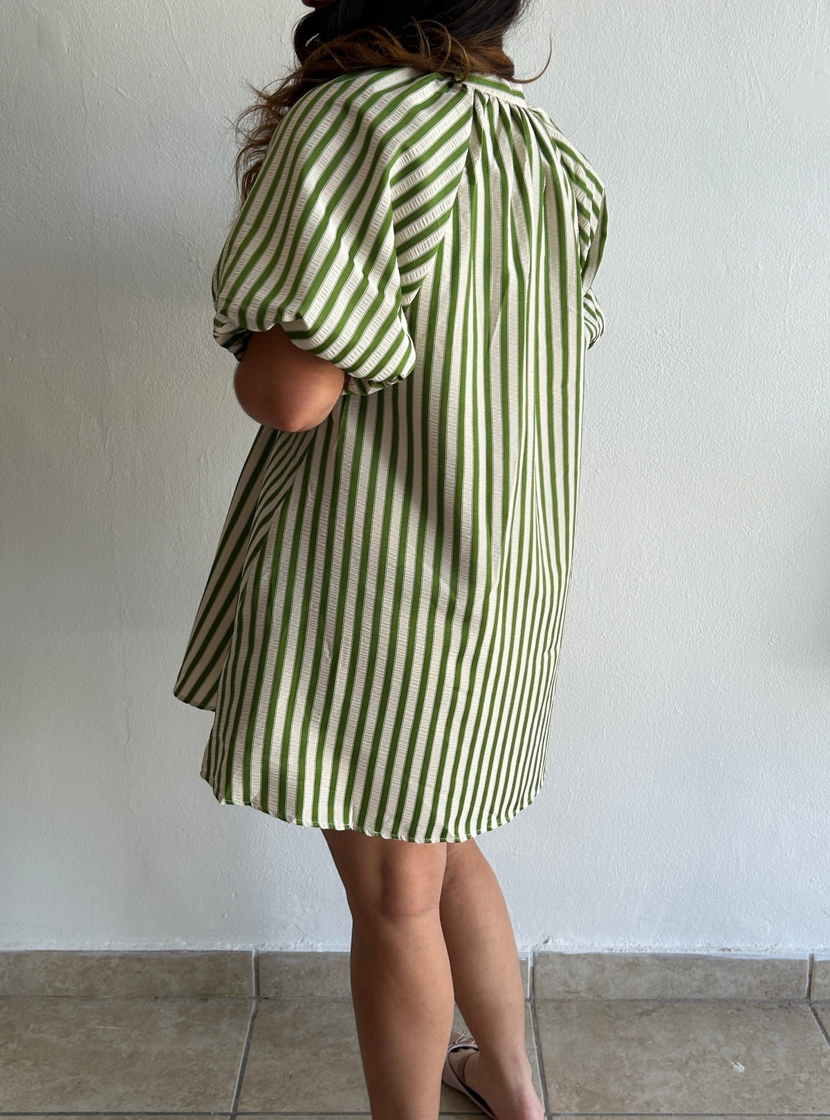 Scarlett Mini Stripe Dress - Green – view 7