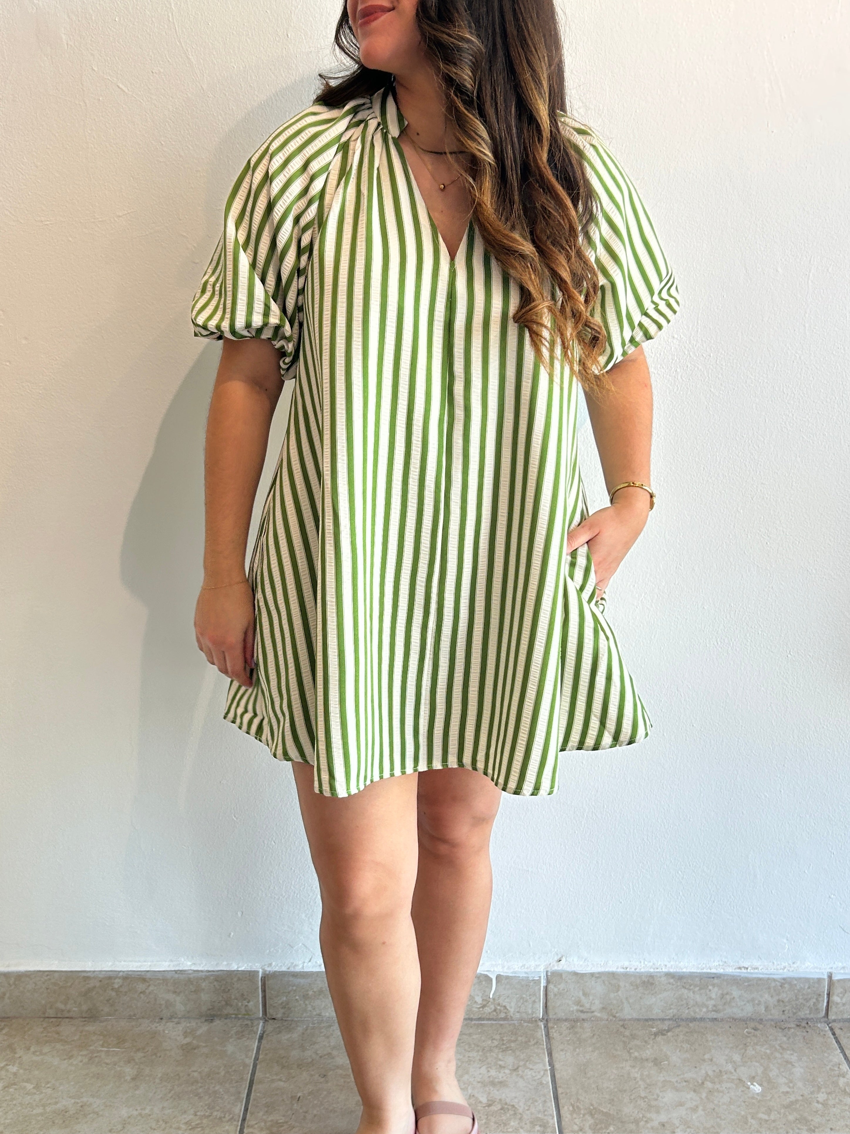 Scarlett Mini Stripe Dress - Green – view 2
