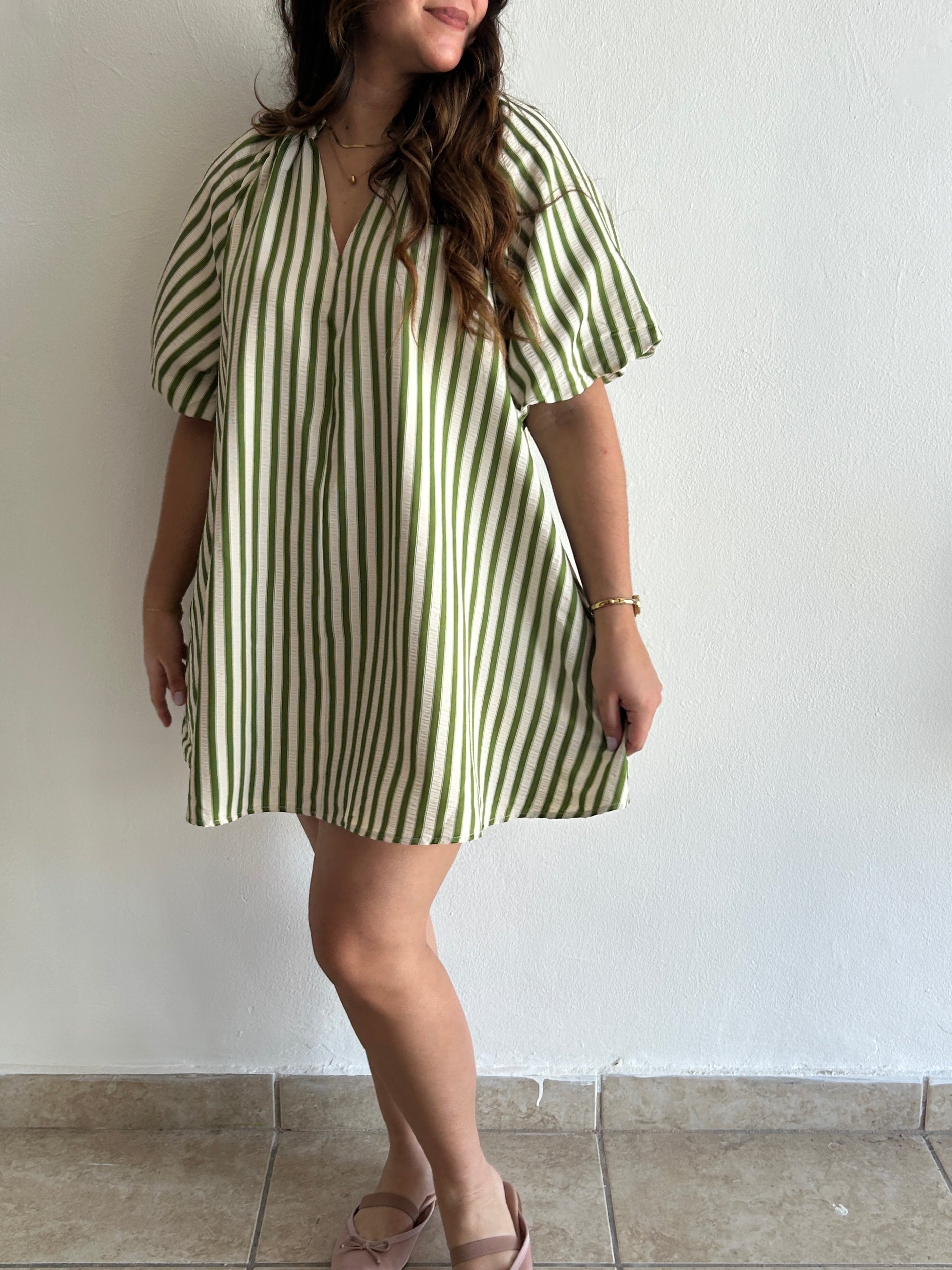 Scarlett Mini Stripe Dress - Green – view 6