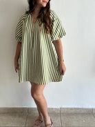 Scarlett Mini Stripe Dress - Green – view 6