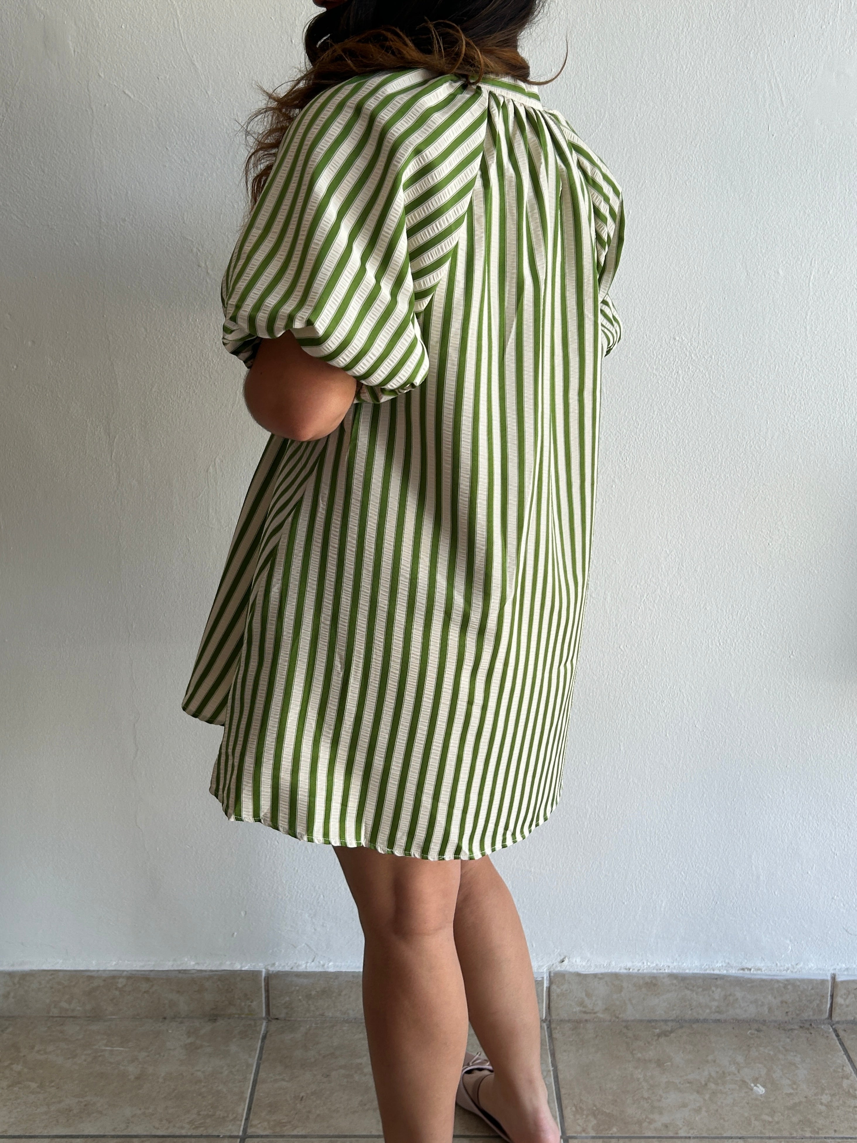 Scarlett Mini Stripe Dress - Green – view 7