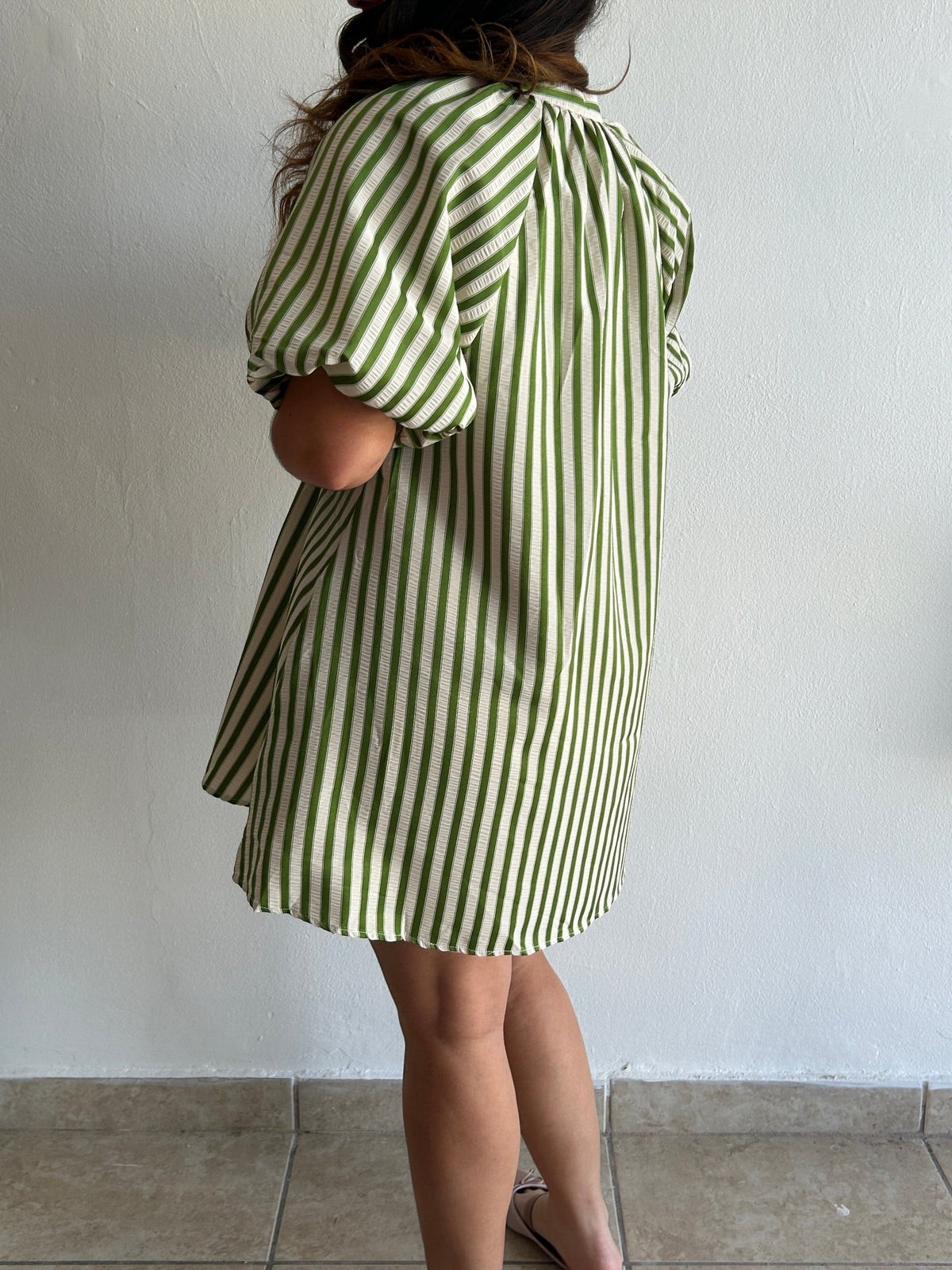Scarlett Mini Stripe Dress - Green – view 7